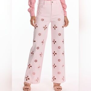 Floral Embroidered Pink Pants